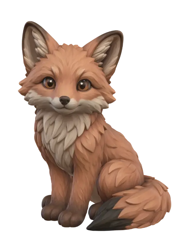 Amber Fox Cub 3D model, vytvořený pomocí AI