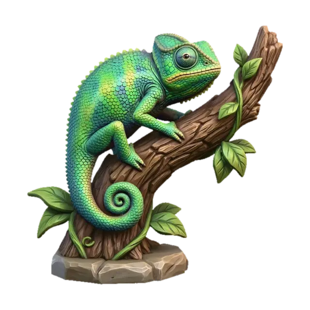 Emerald Chameleon on a Branch-3D-Modell, KI-generiert