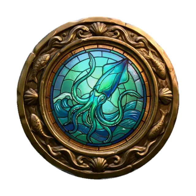 Stained Glass with Squid from the Black Lake - Window 3D-model, gegenereerd door AI