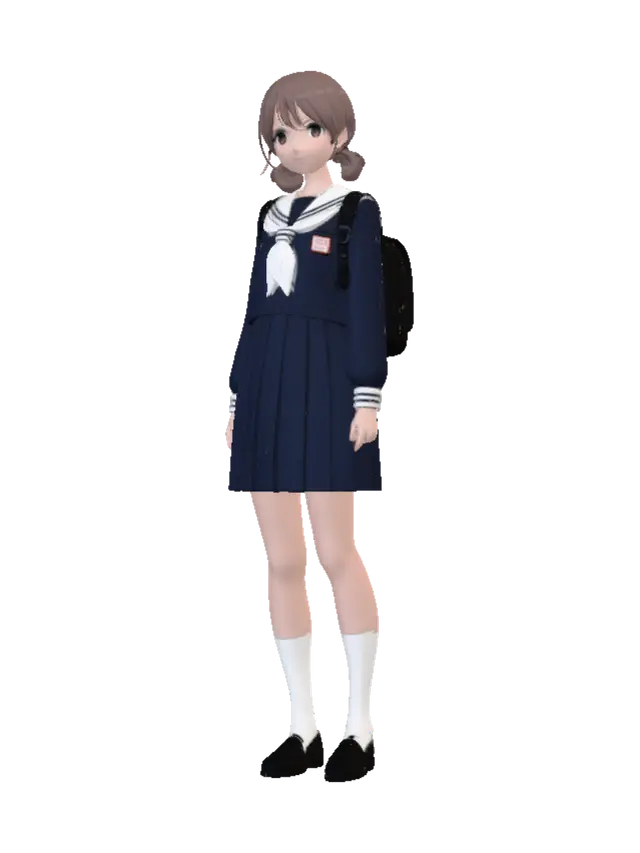Blue Sailor Schoolgirl 3D model, vytvořený pomocí AI