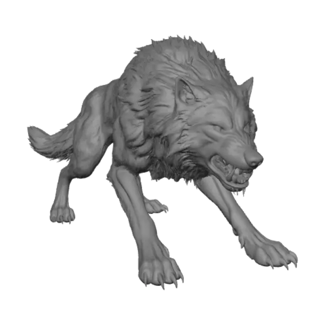 3D model for a black dire wolf with ice blue eyes