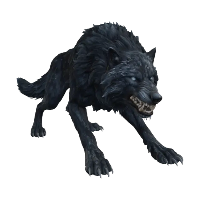 3D model for a black dire wolf with ice blue eyes