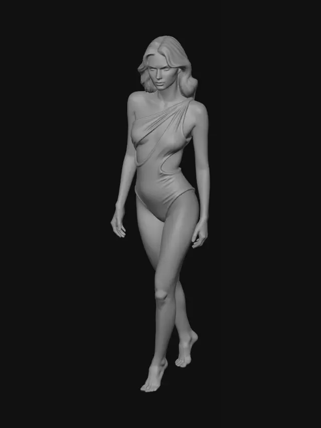 3D model for Navy One-Shoulder Cutout Swimsuit