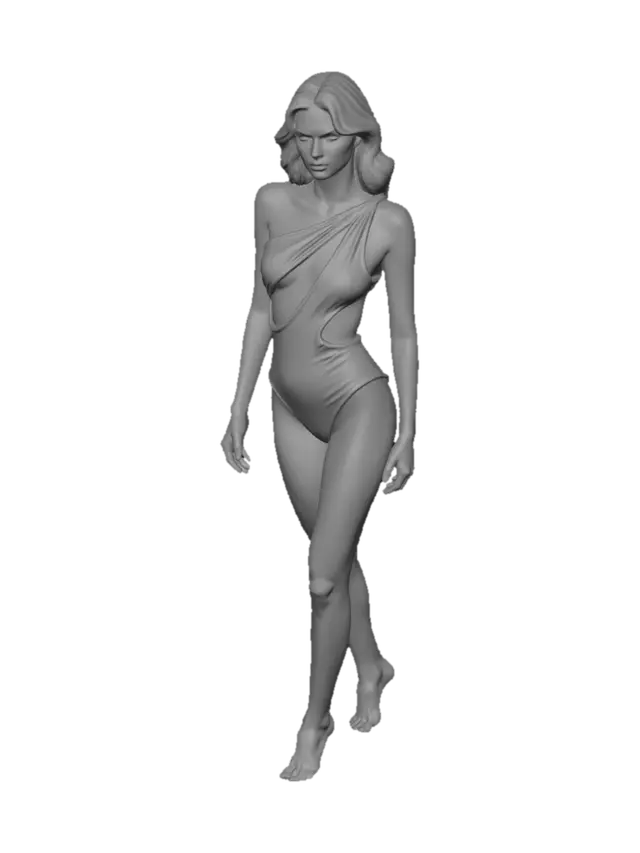 3D model for Navy One-Shoulder Cutout Swimsuit