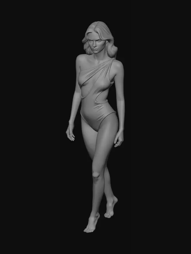 3D model for Navy One-Shoulder Cutout Swimsuit