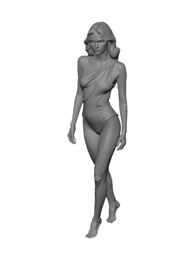 3D model for Navy One-Shoulder Cutout Swimsuit