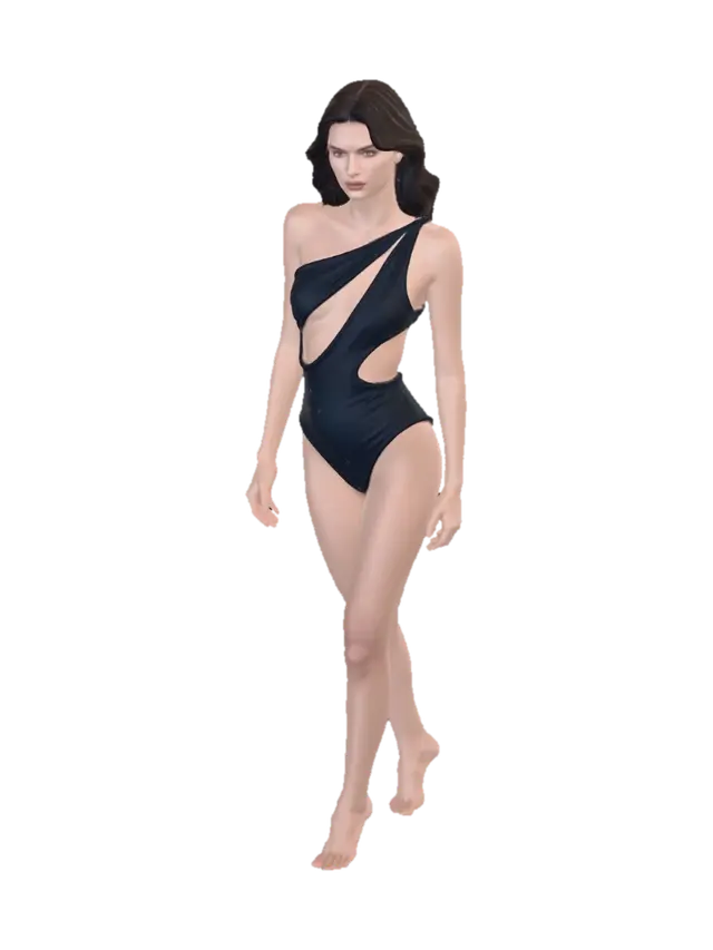 3D model for Navy One-Shoulder Cutout Swimsuit