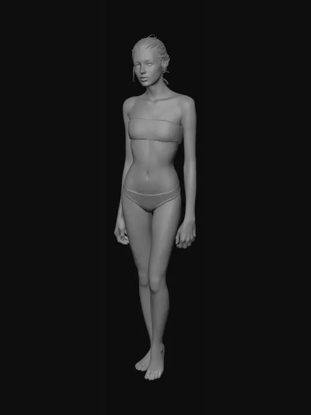 3D model for Pastel Pink and Blue Color-Block Bandeau Bikini