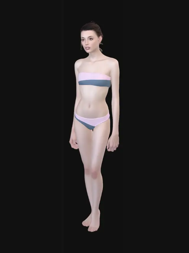 3D model for Pastel Pink and Blue Color-Block Bandeau Bikini
