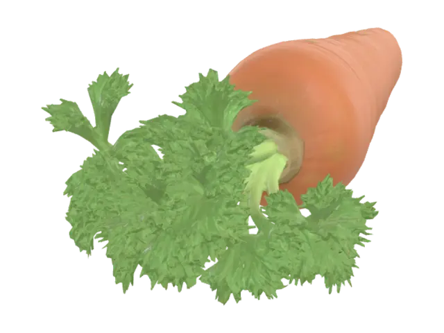 a fully detailed, realistic carrot 3D model, vytvořený pomocí AI