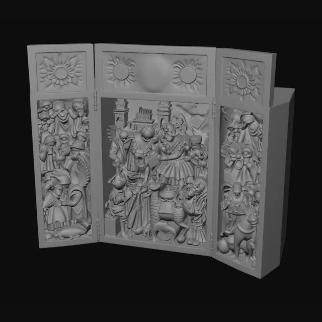 3D model for Nativity Triptych in Red and Silver