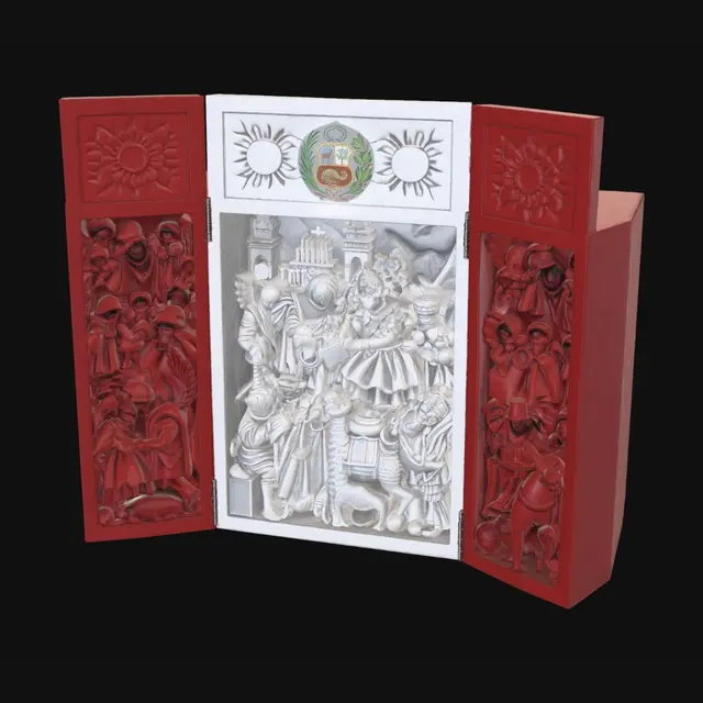3D model for Nativity Triptych in Red and Silver