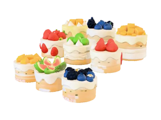 Fruit Delight Cakes - Desserts 3D model, vytvořený pomocí AI