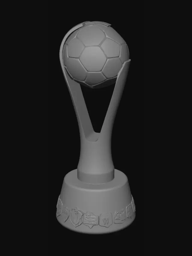 3D model for Shiny Soccer Trophy on a Green Field