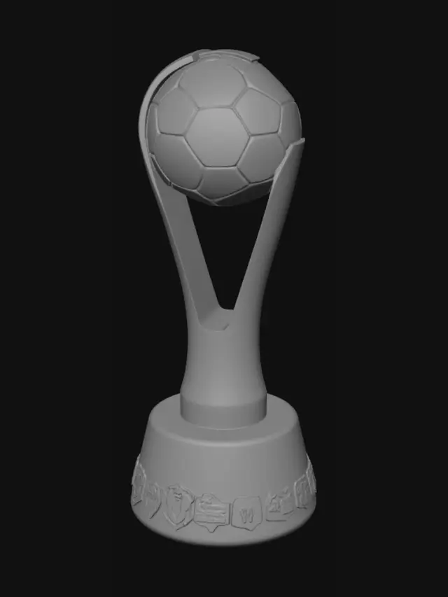 3D model for Shiny Soccer Trophy on a Green Field