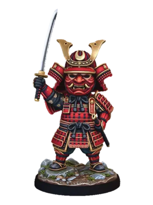 Crimson Oni Samurai 3D model, vytvořený pomocí AI