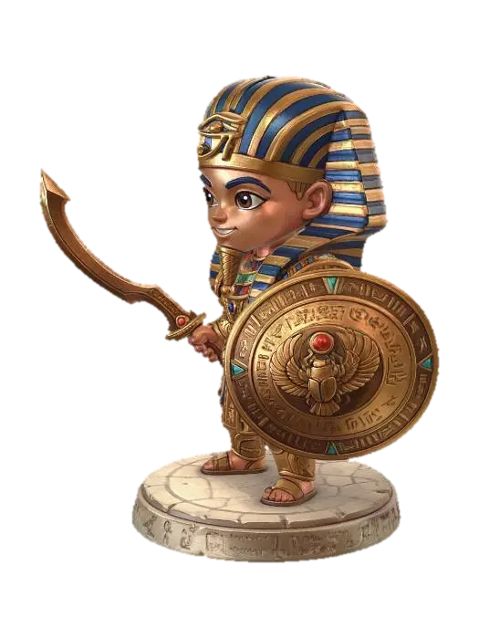 Chibi Pharaoh Warrior 3D model, vytvořený pomocí AI