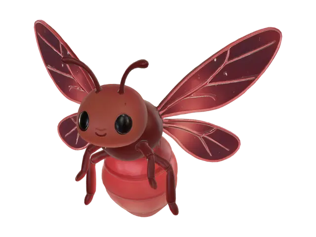 Crimson Neon Bee 3D model, vytvořený pomocí AI