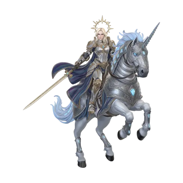 Angelic Warrior on Armored Unicorn - Heavenly 3D model, vytvořený pomocí AI