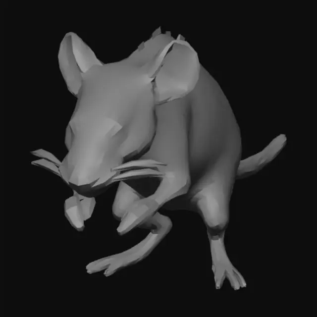 3D model for low poly, rat, angry and dirty, blue fur, standing with two legs, human like body posture