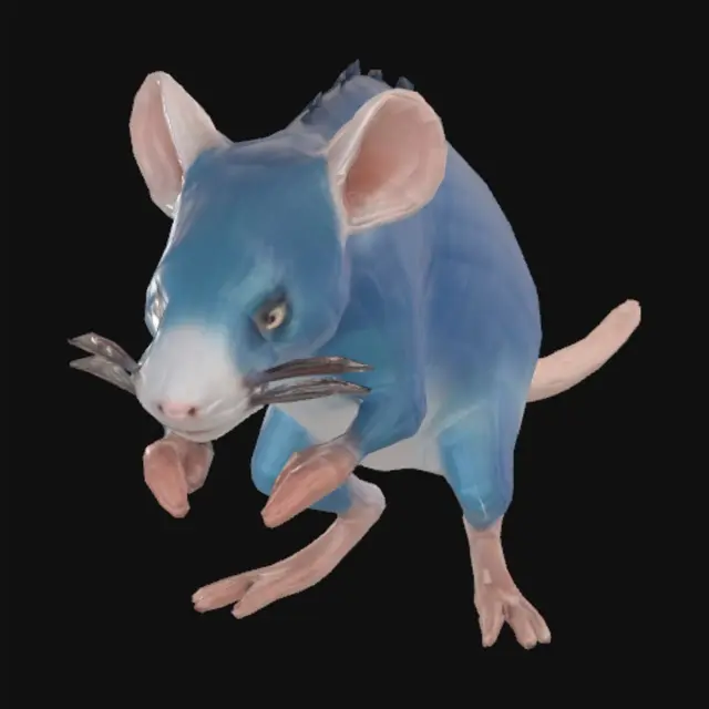 3D model for low poly, rat, angry and dirty, blue fur, standing with two legs, human like body posture