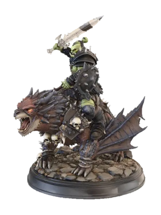 Orc Warlord's Roar dragon mounted 3D model, vytvořený pomocí AI