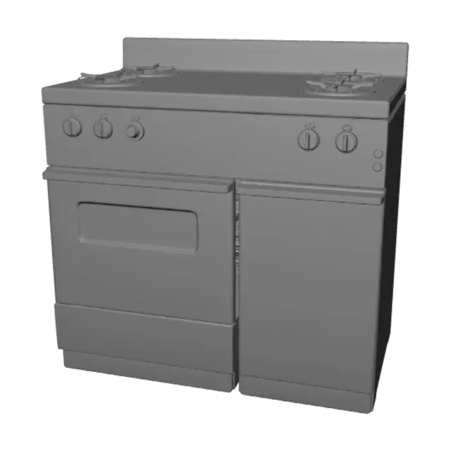 3D model for Old Gas Stove in a Worn Kitchen