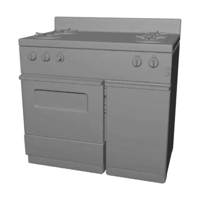 3D model for Old Gas Stove in a Worn Kitchen