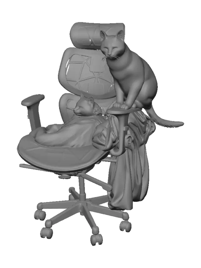 3D model for Two Cats on an Office Chair
