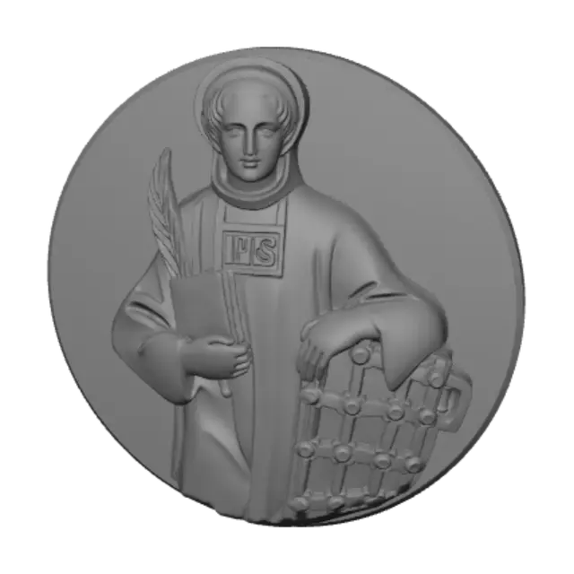 3D model for Saint with IHS emblem, book, and quill