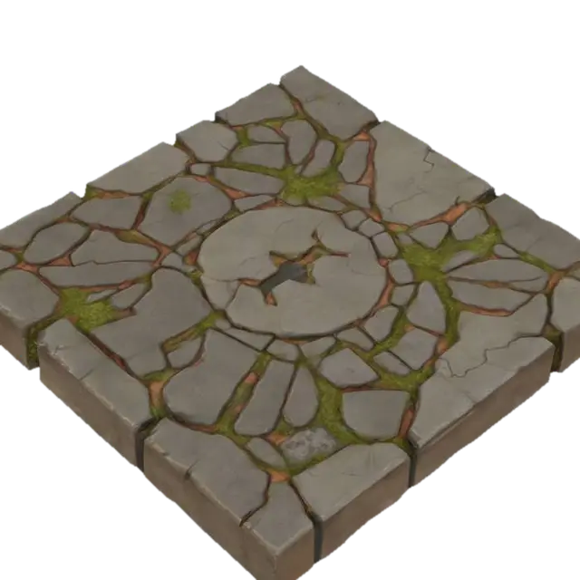 High-quality modular floor tile for a dark fantasy video game environment, inspired by… 3D model, vytvořený pomocí AI