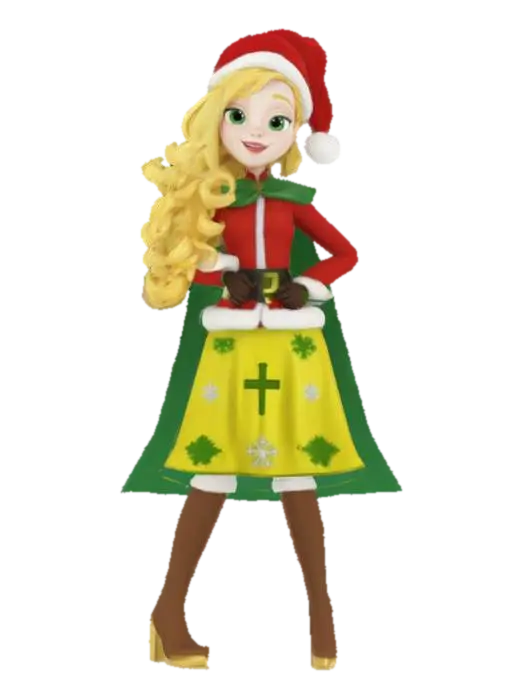 Apple White (Christmas) wears a red Santa suit and stocking cap with a belt around… - Yuletide 3D model, vytvořený pomocí AI