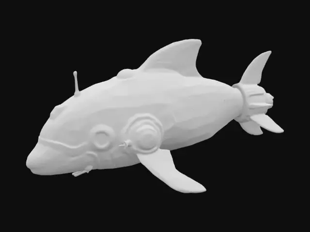 3D model for Create a chrono-trigger style dolphin-shaped submarine shooting a torpedo. Aliencore, futurecore, cybercore. 8k NVIDIA textures, Unity engine, game-ready, stylized and articulate. #ChronoForgeWeapon#