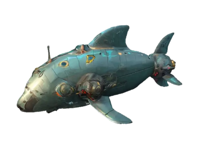 Create a chrono-trigger style dolphin-shaped submarine shooting a… - Chronoforgeweapon 3D model, vytvořený pomocí AI