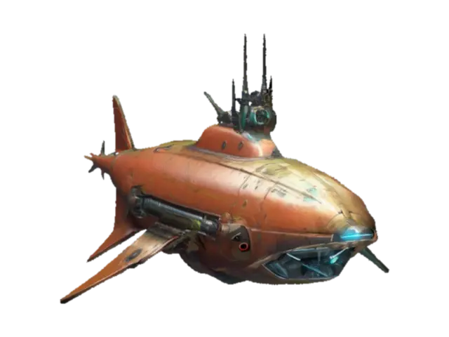Create a chrono-trigger style dolphin-shaped submarine shooting a… - Chronoforgeweapon 3D model, vytvořený pomocí AI