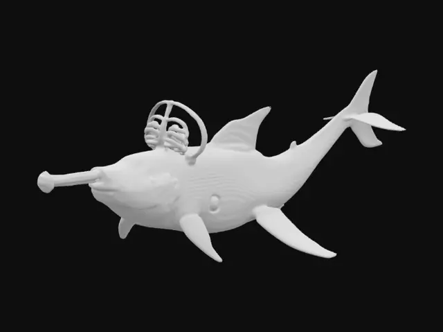 3D model for Create a chrono-trigger style narwhal-shaped submarine shooting a torpedo. Aliencore, futurecore, cybercore. 8k NVIDIA textures, Unity engine, game-ready, stylized and articulate. #ChronoForgeWeapon#