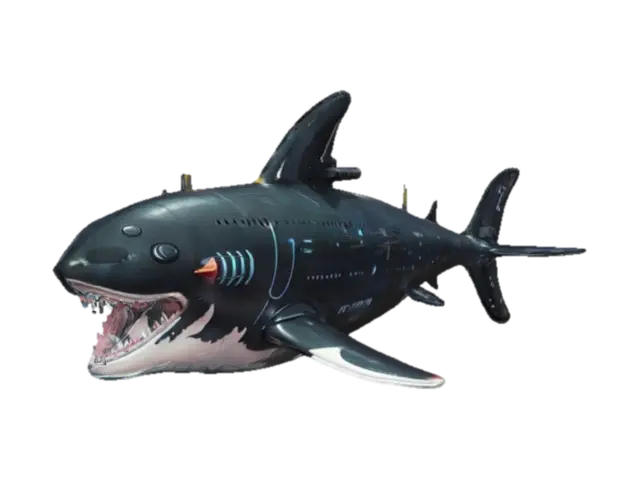 Create a chrono-trigger style orca-shaped submarine shooting a torpedo.… - Chronoforgeweapon 3D model, vytvořený pomocí AI