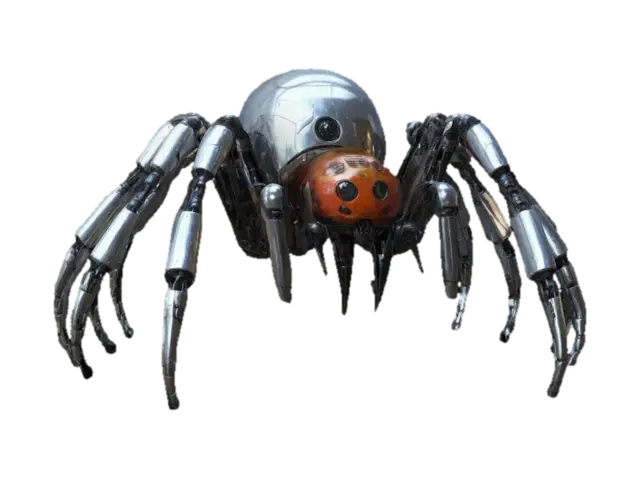 Create a spider-robot from the 1984 movie “Runaway”, they have a poisonous needle… - Chrome 3D model, vytvořený pomocí AI