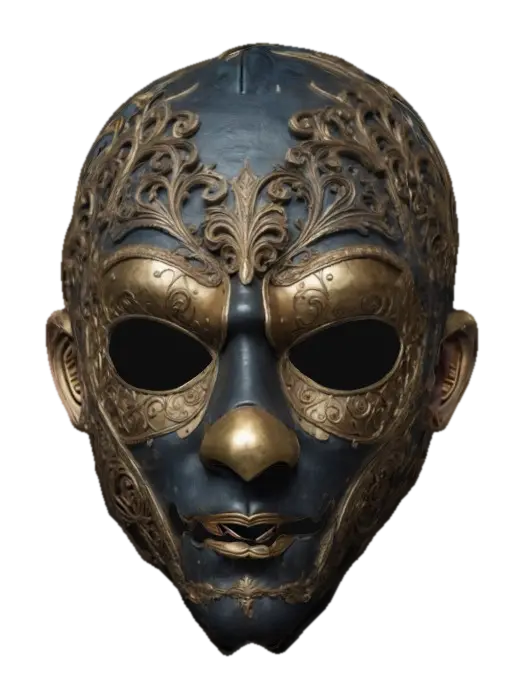 A unique masquerade mask, of an infamous serial-killer as a child. Even though… 3D model, vytvořený pomocí AI
