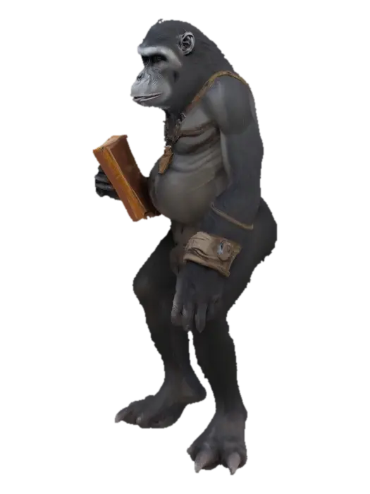 A character, mostly naked, mudborne, industrialpunk, Planet-of-the-Apes,… - Silverback 3D model, vytvořený pomocí AI