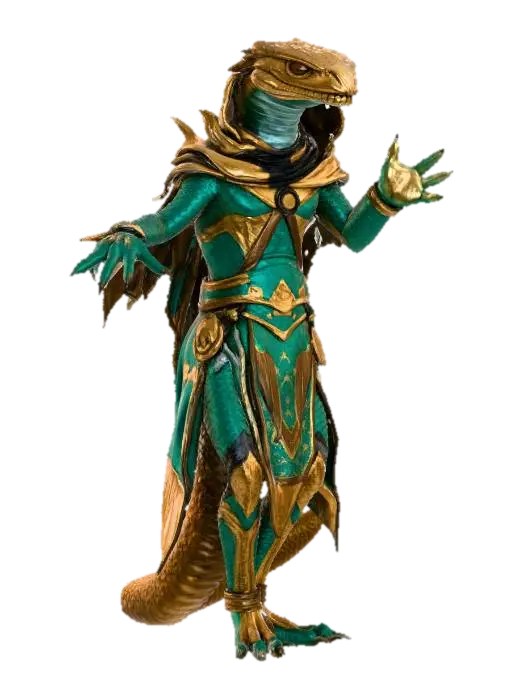 masterpiece figure, A male Chronoforge character, rustborne, humanoid reptilian… - Ruler 3D model, vytvořený pomocí AI