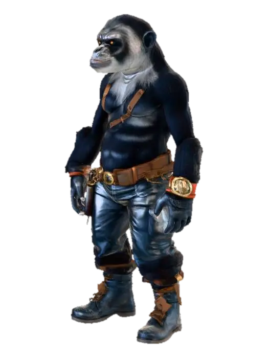 A character, mostly naked, mudborne, industrialpunk, Planet-of-the-Apes, silver-back… 3D model, vytvořený pomocí AI