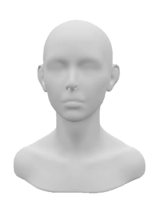 3D model for Ultra-realistic bust 3D bald woman. 8K PBR textures, visible skin grain, natural skin pores, lighting optimized for cinematic close-up rendering. close eyes. game ready. photogrammetry