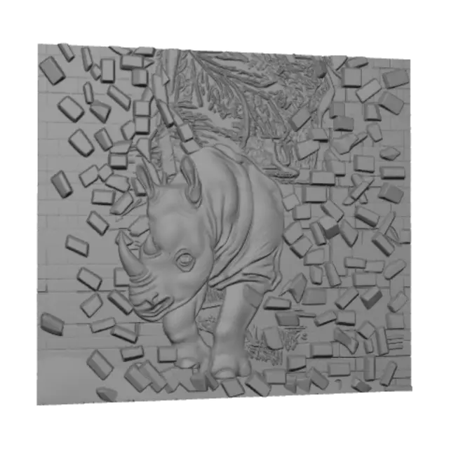 3D model for Rhino Breaking Through the Wall