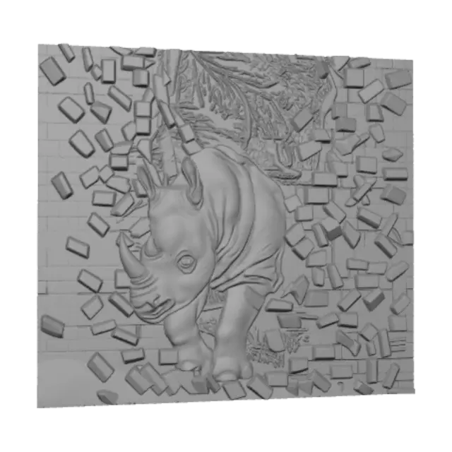 3D model for Rhino Breaking Through the Wall