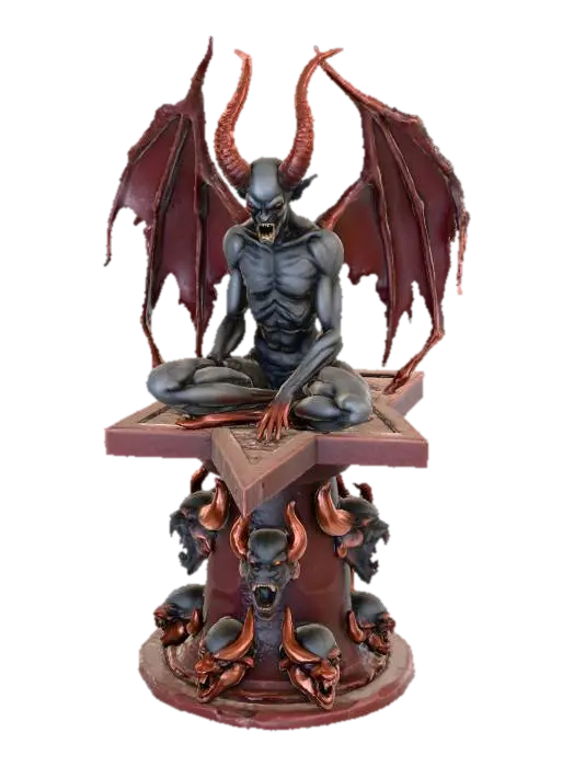 blasphemy devil propped up and sat on a pentagram star on a stand of screaming… - Devils 3D model, vytvořený pomocí AI
