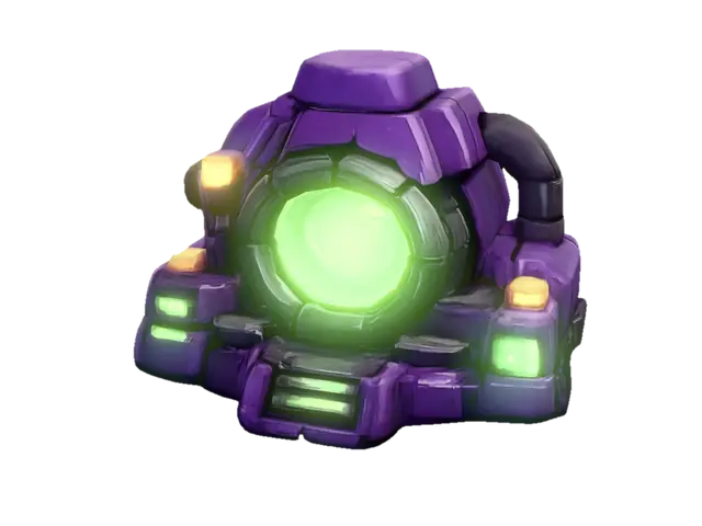 Inner vault shield post, small strong purple sci-fi tower with green protective… - Bubbly 3D model, vytvořený pomocí AI