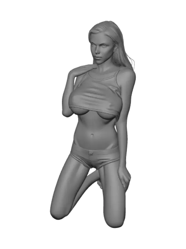 3D model for Beachside Pose in a Blue Crop Top