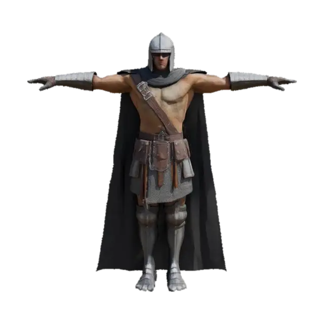 incredibly realistic tall medieval knight, wearing leather and steel armor, a… - Humanbody 3D model, vytvořený pomocí AI