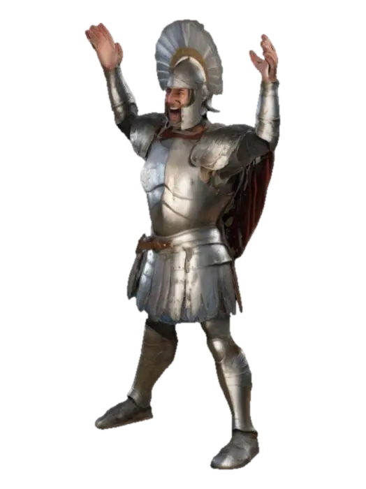 "Medieval Full flate Knight warrior : Achilles stands . He wearing Greek armor.… - Gentileschi 3D model, vytvořený pomocí AI
